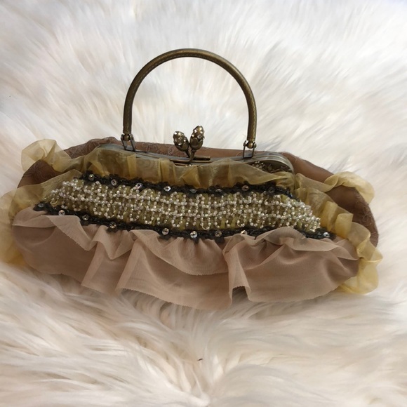 Handbags - Vintage inspired top handle ruffle purse